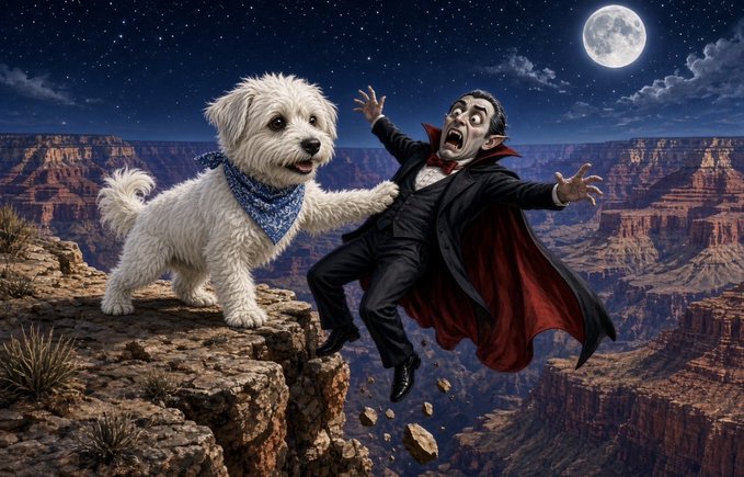 Duke dropping a vampire off a cliff